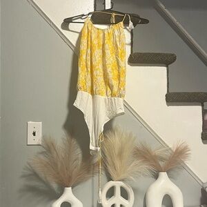 Free People women’s Yellow and White Floral Bodysuit